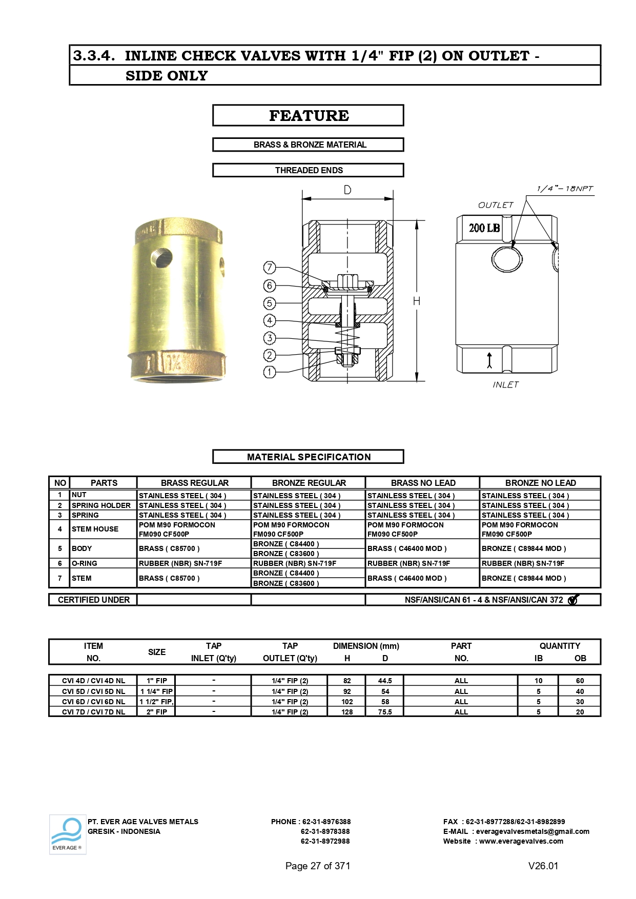 INLINE CHECK VALVES TAP - CVI 4D - 7D